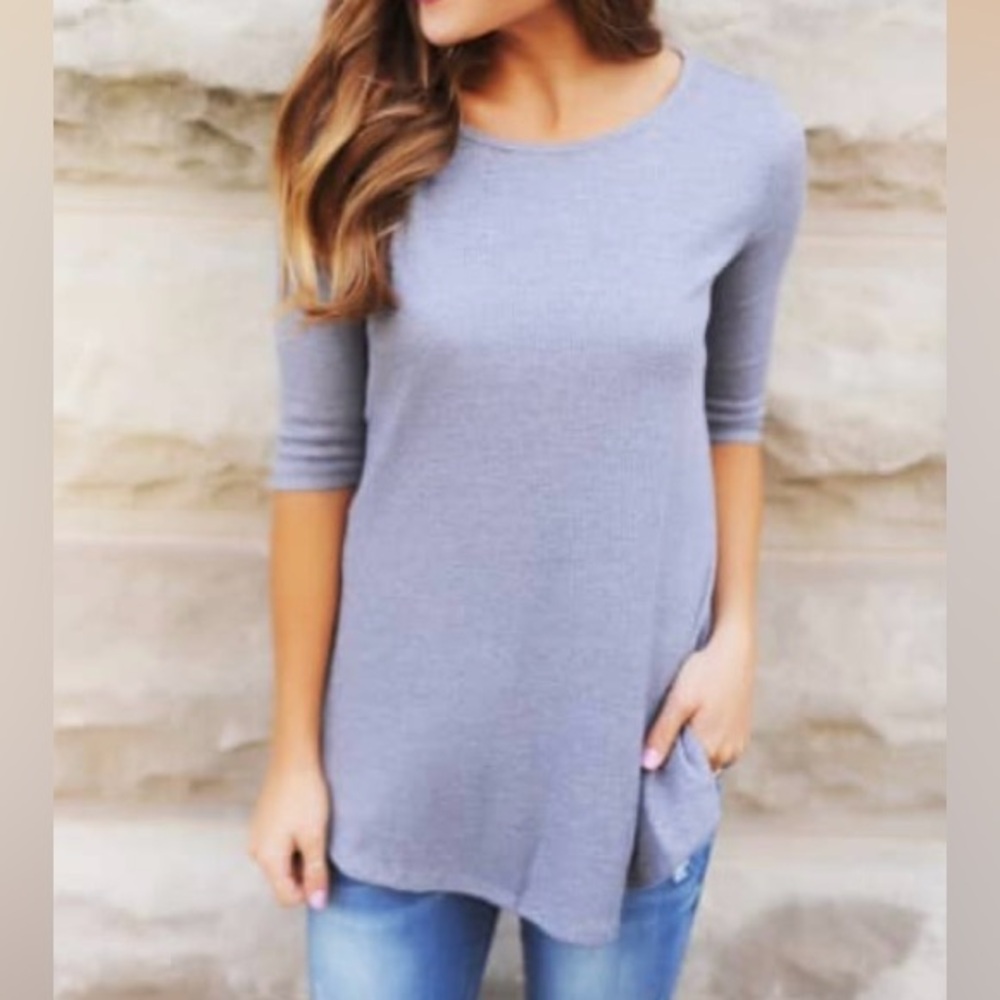 Gray Thermal Waffle Knit Top